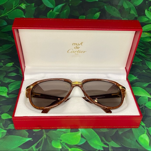 Cartier Other - Vintage Cartier Vitesse Brown Jasper 18K Gold Plated Sunglasses Glasses 1990s